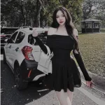 Đầm xoè trễ vai tay dài 2 màu