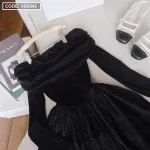 Đầm xoè trễ vai tay dài 2 màu