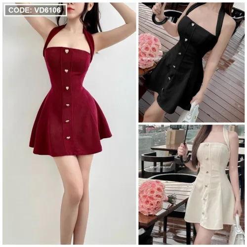 Đầm yếm đính nút trái tim