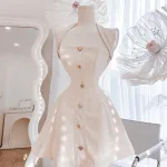Đầm yếm đính nút trái tim