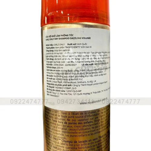 Dầu Gội Khô Girlz Only Màu Cam 200ml - Dầu Gội Khô Làm Phồng Tóc
