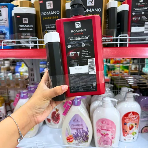 Dầu Gội Romano Sạch Gàu Anti - Dandruff Shampoo Attitude 5 In 1 650g - Dầu Gội Nam Chai Đỏ (Tặng Sữa Tắm Sạch Sảng Khoái)