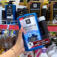 Dầu Gội Romano Sạch Gàu Anti - Dandruff Shampoo Cool Force 5 In 1 650g - Dầu Gội Nam Chai Xanh Dương (Tặng Sữa Tắm Sạch Sảng Khoái)