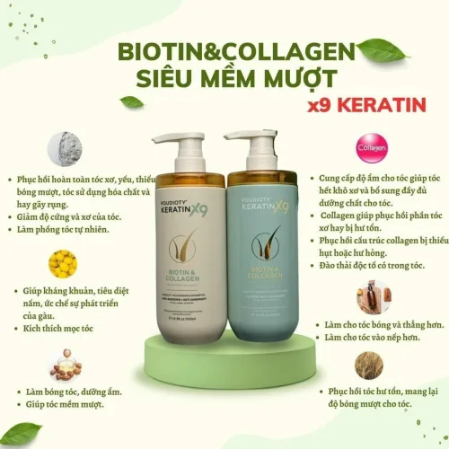 Dầu gội xả Voudioty Keratin X9 Biotin và Collagen sản phẩm chăm sóc tóc hàng đầu từ các thành phần thiên nhiên
