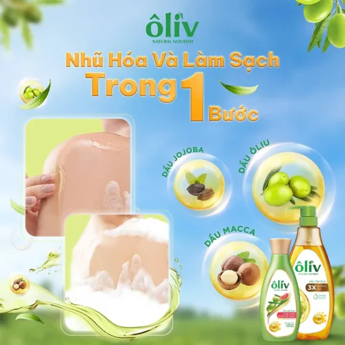 Dầu Tắm Ôliu Ôliv 3x Dưỡng Ẩm 650ml - Tặng Dầu Gội Ôliu Giúp Giảm Gãy Rụng Tóc