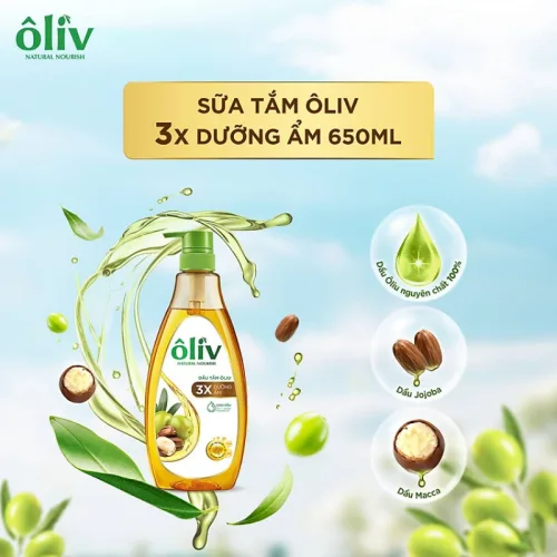 Dầu Tắm Ôliu Ôliv 3x Dưỡng Ẩm 650ml - Tặng Dầu Gội Ôliu Giúp Giảm Gãy Rụng Tóc