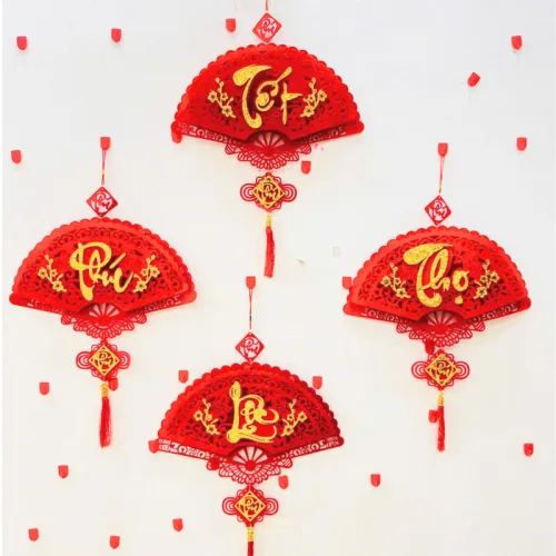 Dây Treo Quạt Nhung Đỏ - Quạt Treo Trường Trang Trí Tết