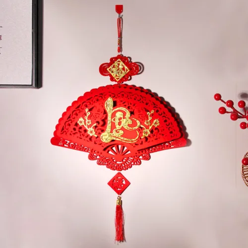 Dây Treo Quạt Nhung Đỏ - Quạt Treo Trường Trang Trí Tết
