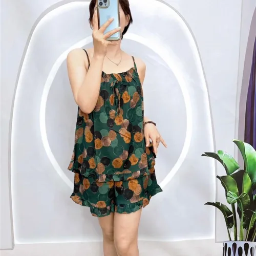 Đồ bộ áo hai dây quần đùi vải tonl