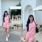 đồ bộ áo thun chất váy in hình nhiều nơ nhỏ