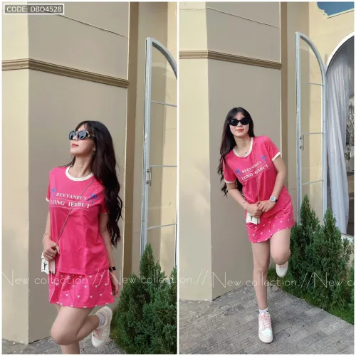 đồ bộ áo thun chất váy in hình nhiều nơ nhỏ