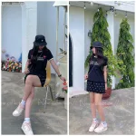đồ bộ áo thun chất váy in hình nhiều nơ nhỏ