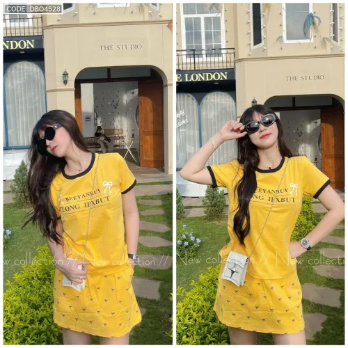 đồ bộ áo thun chất váy in hình nhiều nơ nhỏ