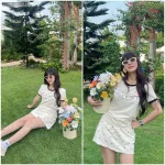 đồ bộ áo thun chất váy in hình nhiều nơ nhỏ