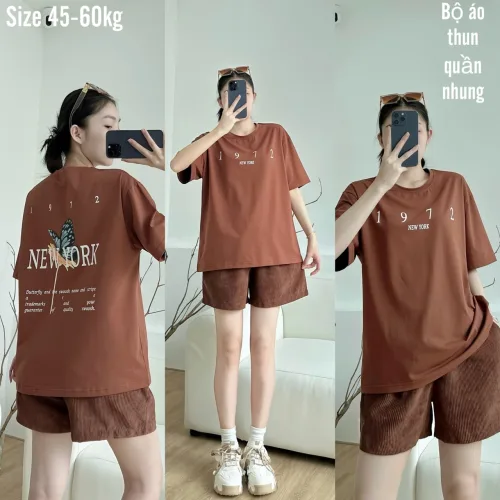 đồ bộ áo thun quần nhung form rộng in số 1972