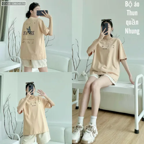 đồ bộ áo thun quần nhung form rộng in số 1972