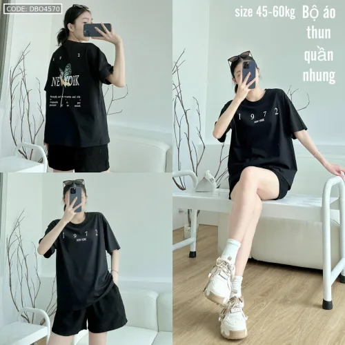 đồ bộ áo thun quần nhung form rộng in số 1972