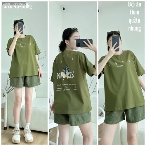 đồ bộ áo thun quần nhung form rộng in số 1972