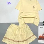 đồ bộ chân váy có sọc dưới áo tay ngắn cổ V