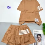 đồ bộ chân váy ngắn có quần  áo tay ngắn in 4 sọc