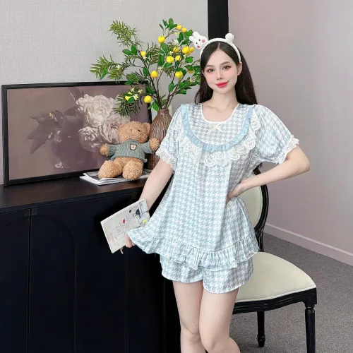 đồ bộ cổ tròn tay bèo phối ren dễ thương