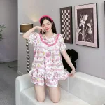 đồ bộ cổ tròn tay bèo phối ren dễ thương
