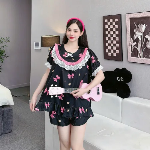 đồ bộ cổ tròn tay bèo phối ren dễ thương