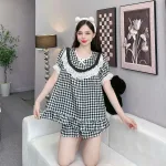 đồ bộ cổ tròn tay bèo phối ren dễ thương