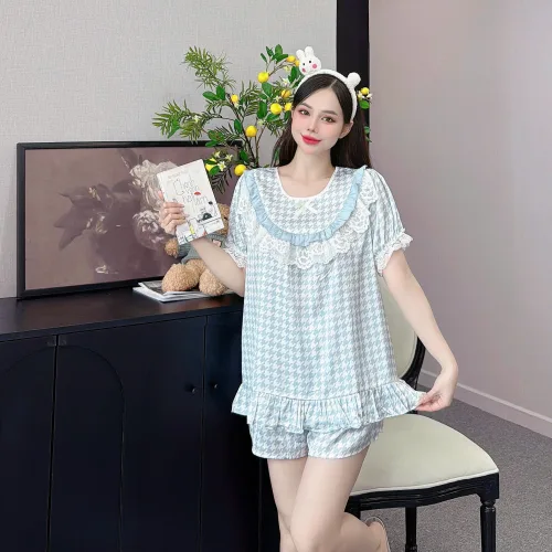 đồ bộ cổ tròn tay bèo phối ren dễ thương
