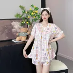 đồ bộ cổ tròn tay bèo phối ren dễ thương