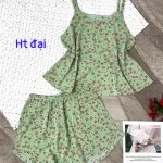 Đồ bộ form rộng quần đùi áo hai dây có nút hoạ tiết
