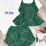 Đồ bộ form rộng quần đùi áo hai dây có nút hoạ tiết