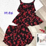 Đồ bộ form rộng quần đùi áo hai dây có nút hoạ tiết