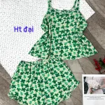 Đồ bộ form rộng quần đùi áo hai dây có nút hoạ tiết