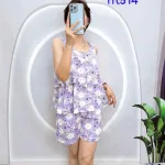 Đồ bộ form rộng quần đùi áo hai dây hoạ tiết bông hoa