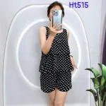 Đồ bộ form rộng quần đùi áo hai dây hoạ tiết bông hoa