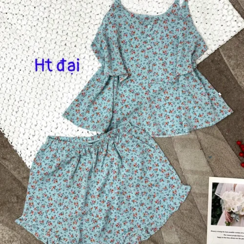 Đồ bộ form rộng quần đùi áo hai dây in hoạ tiết