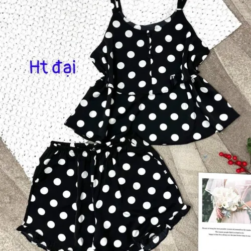 Đồ bộ form rộng quần đùi áo hai dây in hoạ tiết