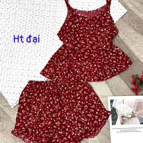 Đồ bộ form rộng quần đùi áo hai dây in hoạ tiết