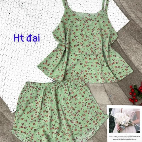 Đồ bộ form rộng quần đùi áo hai dây in hoạ tiết