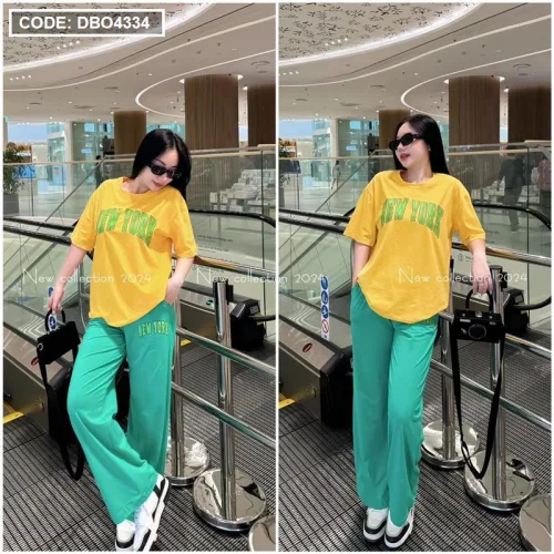 Đồ bộ form rộng thun nữ quần dài in chữ New York