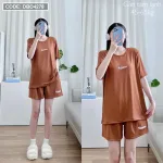 Đồ bộ gân tăm lạnh quần đùi áo tay ngắn in chữ nhỏ
