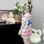 đồ bộ latin cổ tròn tay bèo in nhiều hình labubu