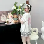 đồ bộ latin cổ tròn tay bèo in nhiều hình labubu
