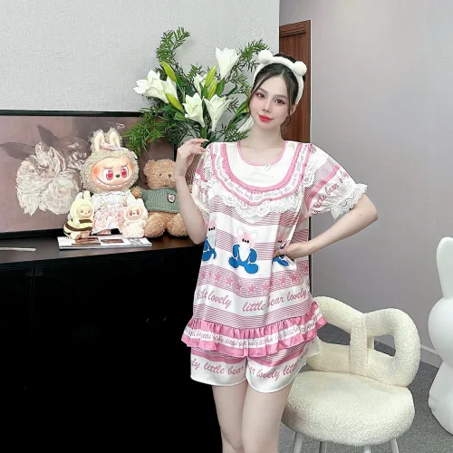 đồ bộ latin cổ tròn tay bèo in nhiều hình labubu