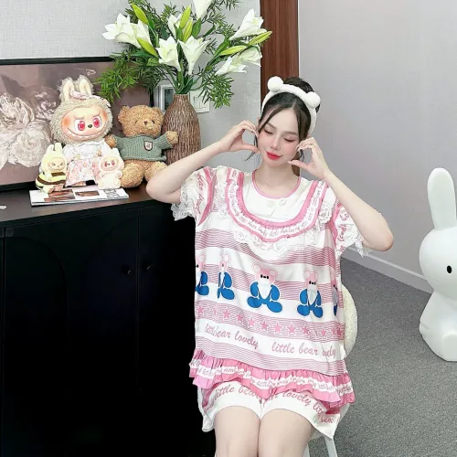 đồ bộ latin cổ tròn tay bèo in nhiều hình labubu