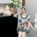 đồ bộ latin cổ tròn tay bèo in nhiều hình labubu