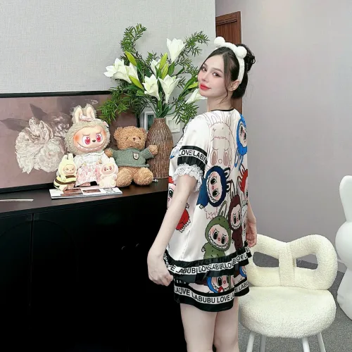 đồ bộ latin cổ tròn tay bèo in nhiều hình labubu