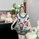 đồ bộ latin cổ tròn tay bèo in nhiều hình labubu