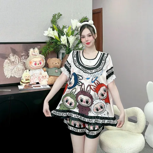 đồ bộ latin cổ tròn tay bèo in nhiều hình labubu
